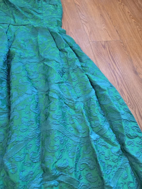 Vintage 1950s RAPPI Emerald Green Floral Brocade Gown - Rare 25" Wasp Waist - Picture 3 of 16